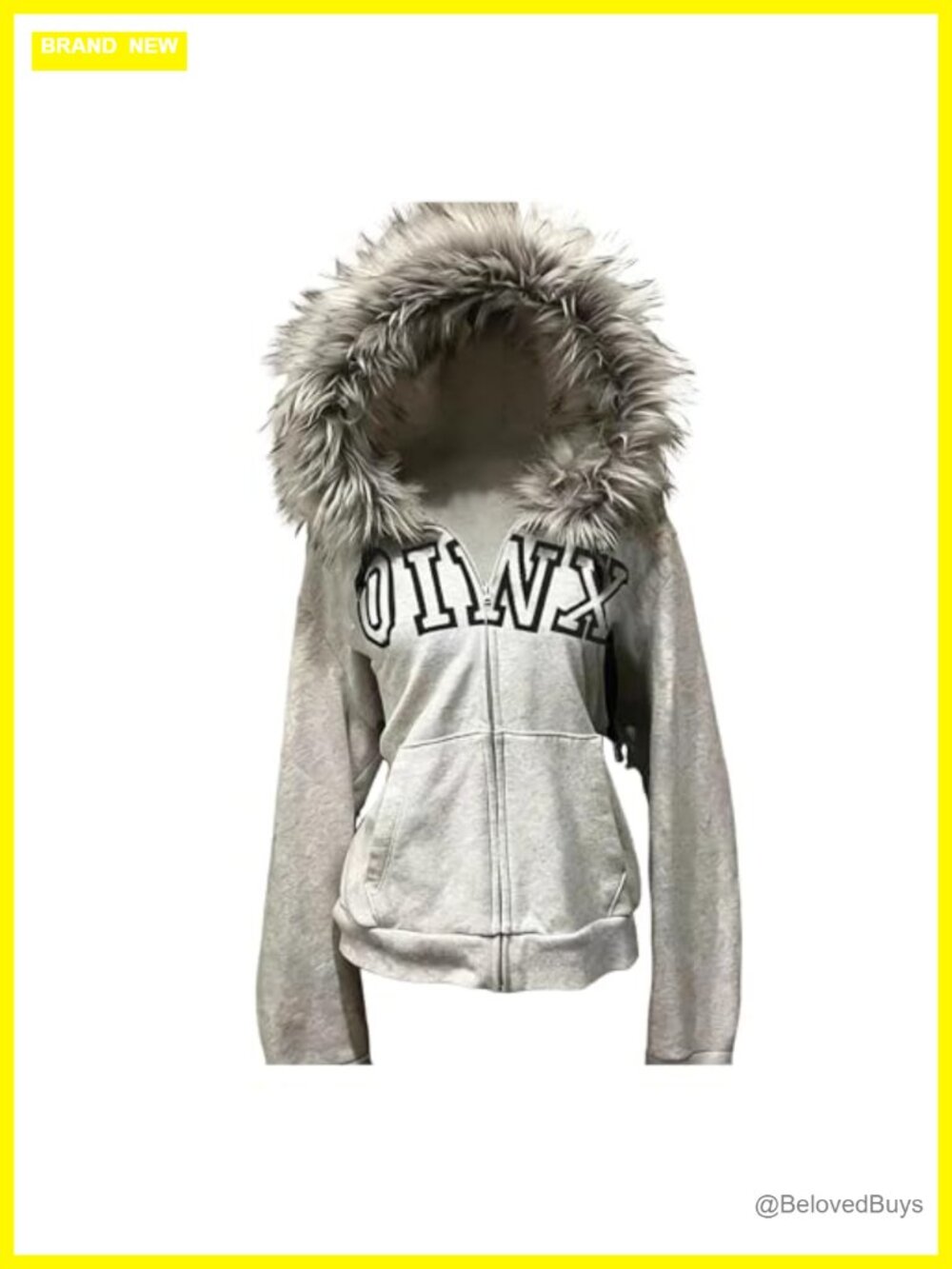 GGOOB Y2k Grunge Fur Hood Zip Up Hoodie Women Oversized